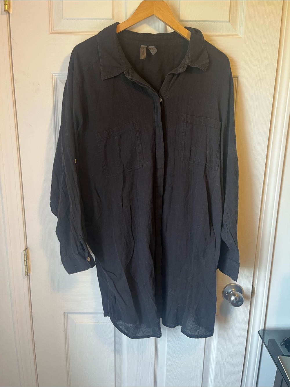 Addition Elle Long Navy Button-Up Blouse
